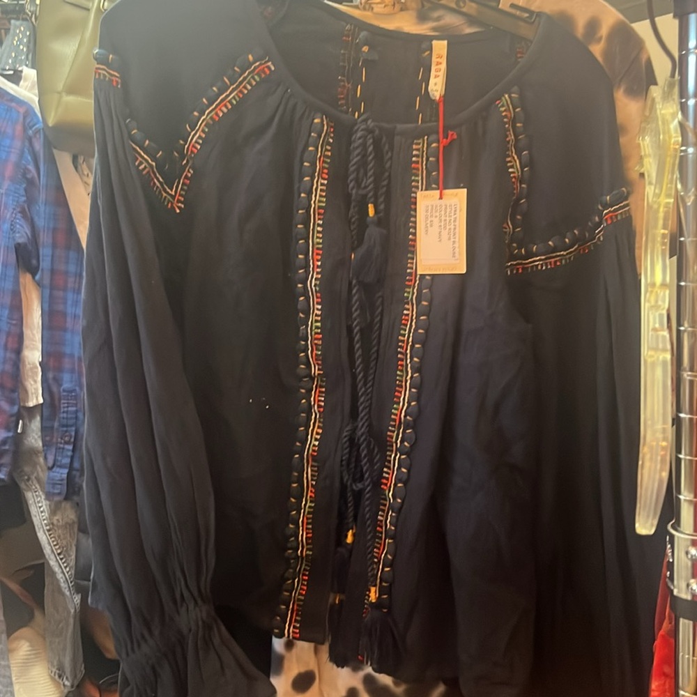 RAGA Black Long Sleeve Top with Multicolor Embroidery - Picture 6 of 7